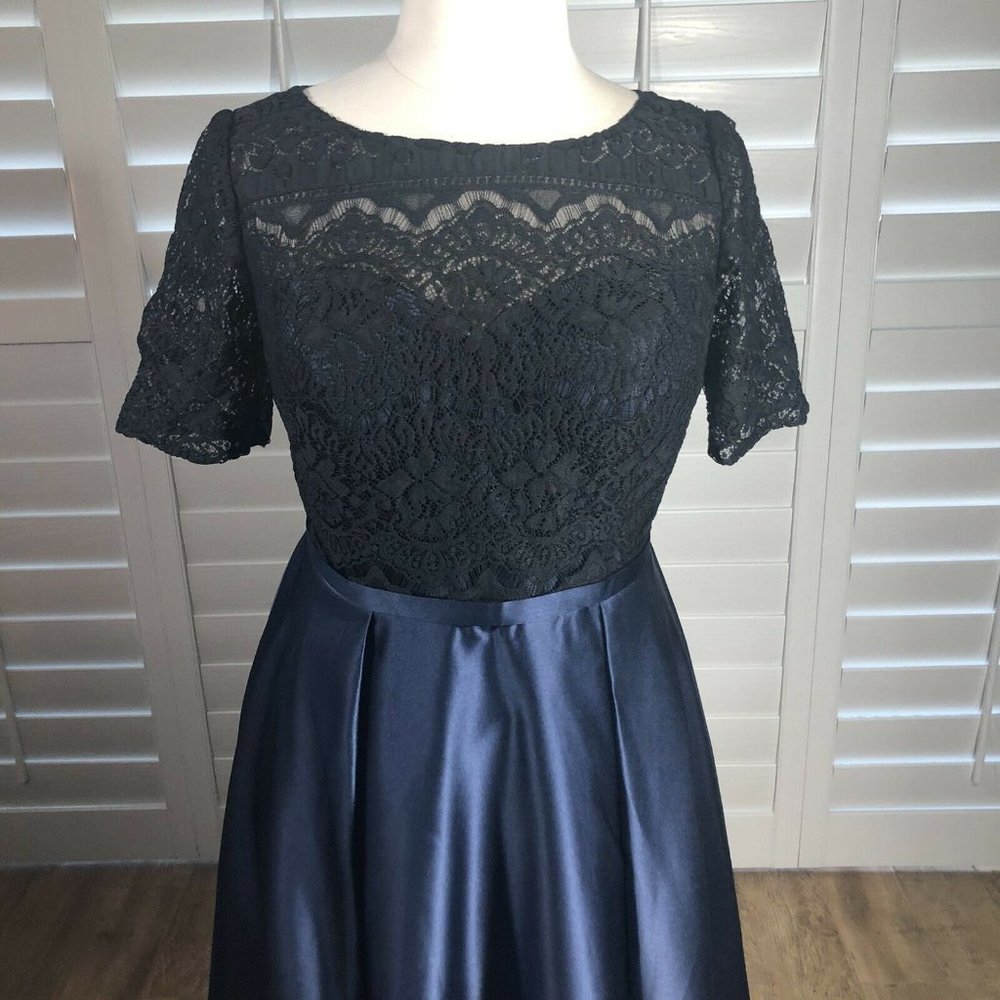 Lace Bodice High-Low Evening Dress in Black and Navy
